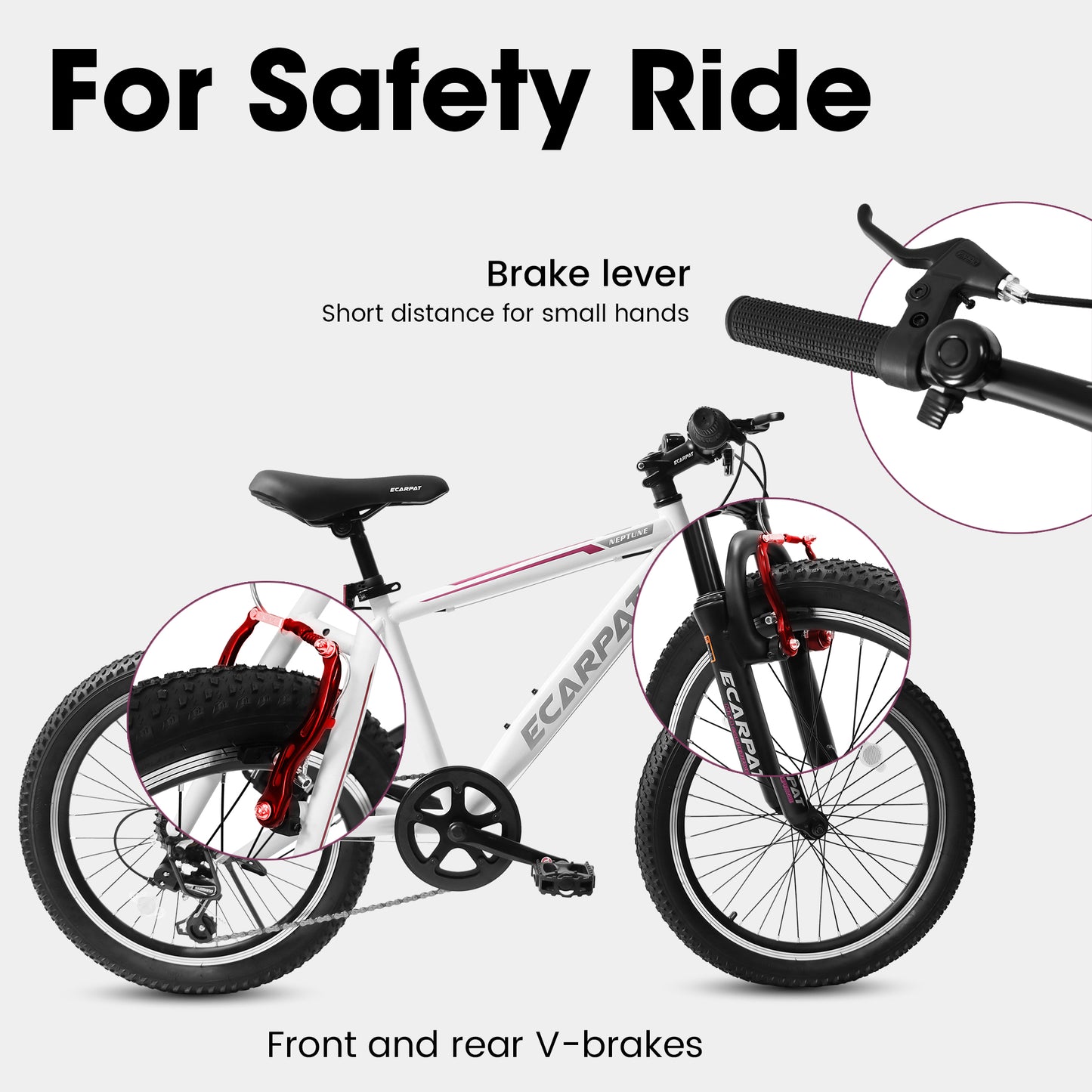 20 Inch Kids Montain Bike Shimano 7 Speed Disc Brake Front Suspension Hard Tail for Boys and Girls WHITE PINK