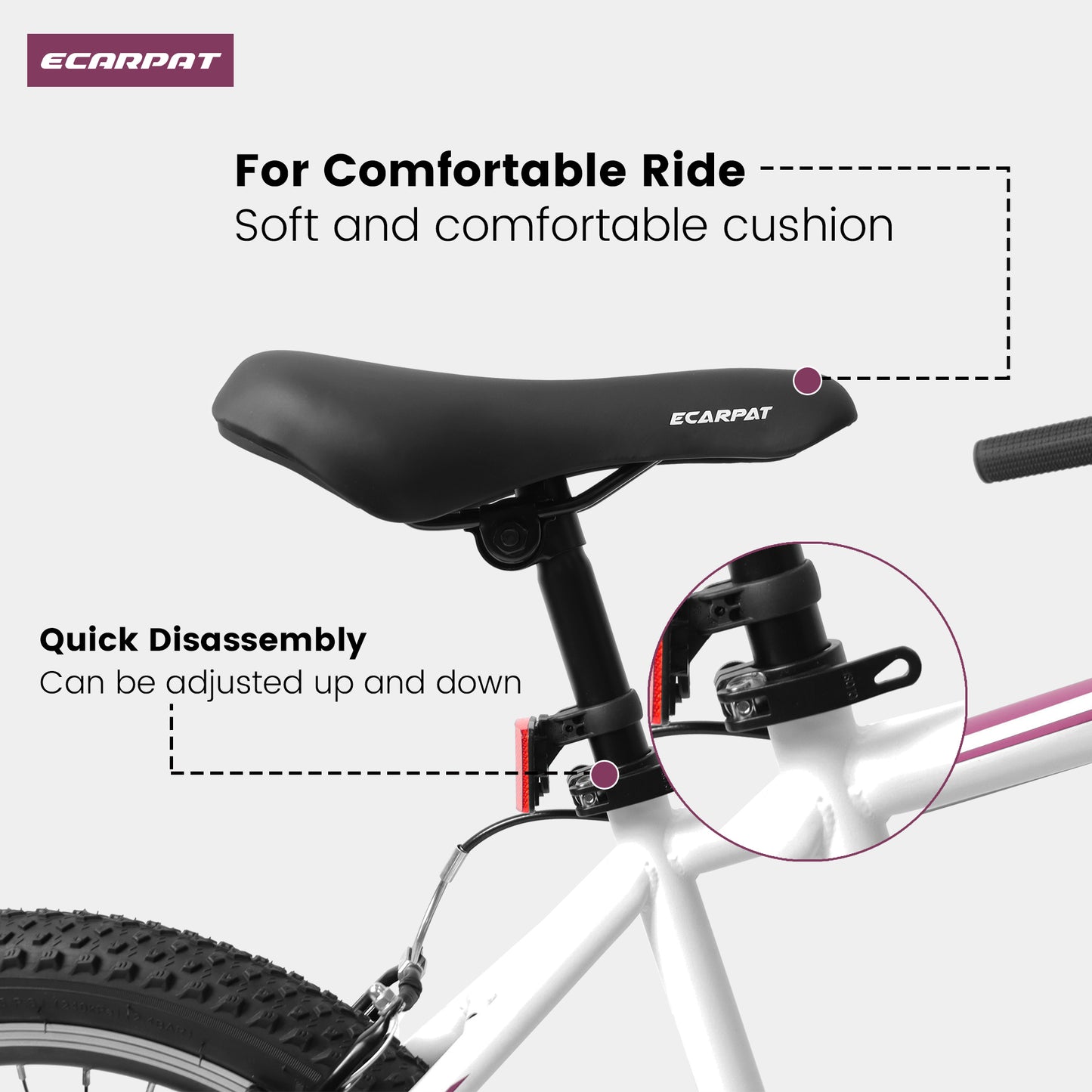 20 Inch Kids Montain Bike Shimano 7 Speed Disc Brake Front Suspension Hard Tail for Boys and Girls WHITE PINK