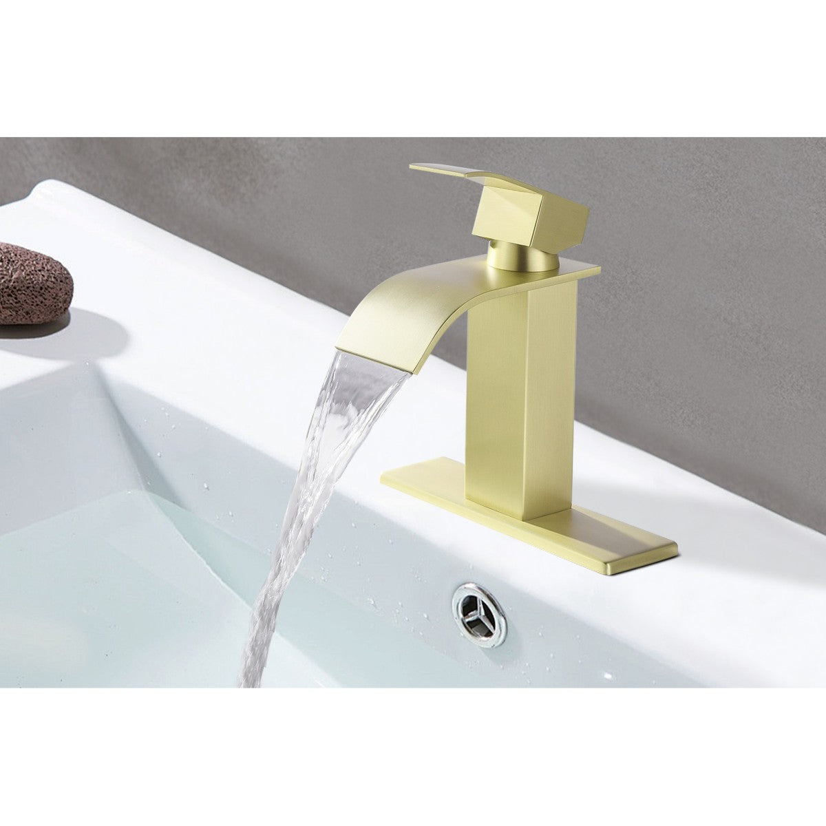 Bathroom Single Hole or Three Holes Sink Faucet Gold Single Handle With Deck Plate W2287P154573