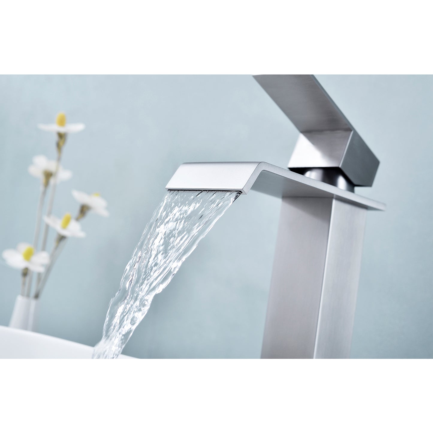 Bathroom Single Hole or Three Hole Vessel Sink Waterfall Faucet Brushed Nickel Single Handle With Deck Plate W2287P168571