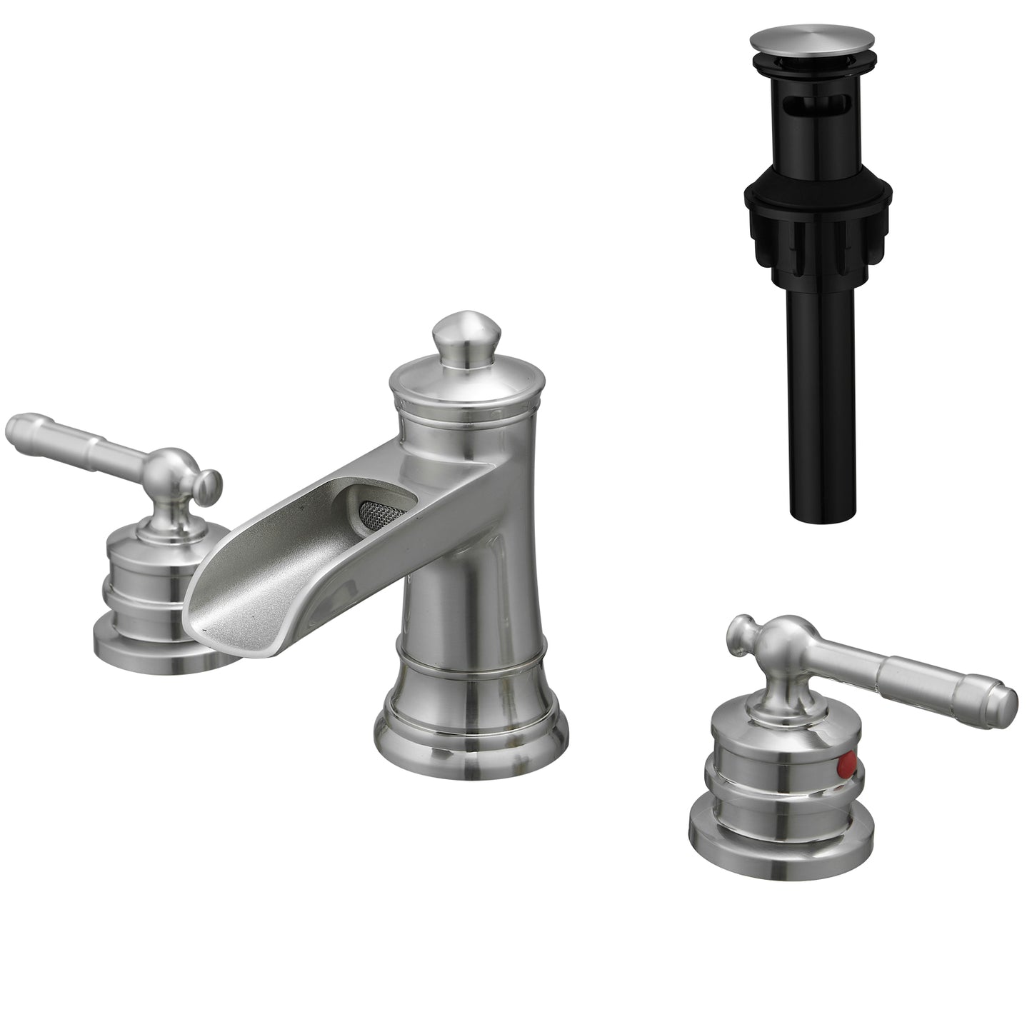 Bathroom Widespread Three Holes Waterfall Sink Faucet Brushed Nickel Two Handles With Pop-up Drain W1932P179930