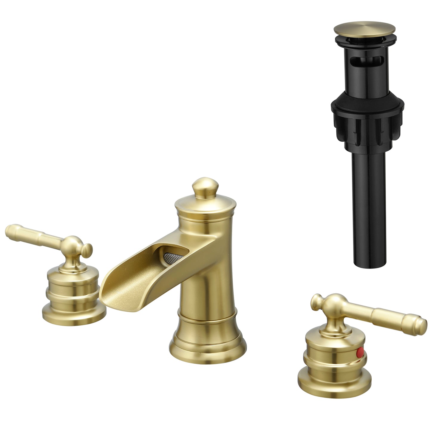 Bathroom Widespread Three Holes Waterfall Sink Faucet Gold Two Handles With Pop-up Drain W1932P180027
