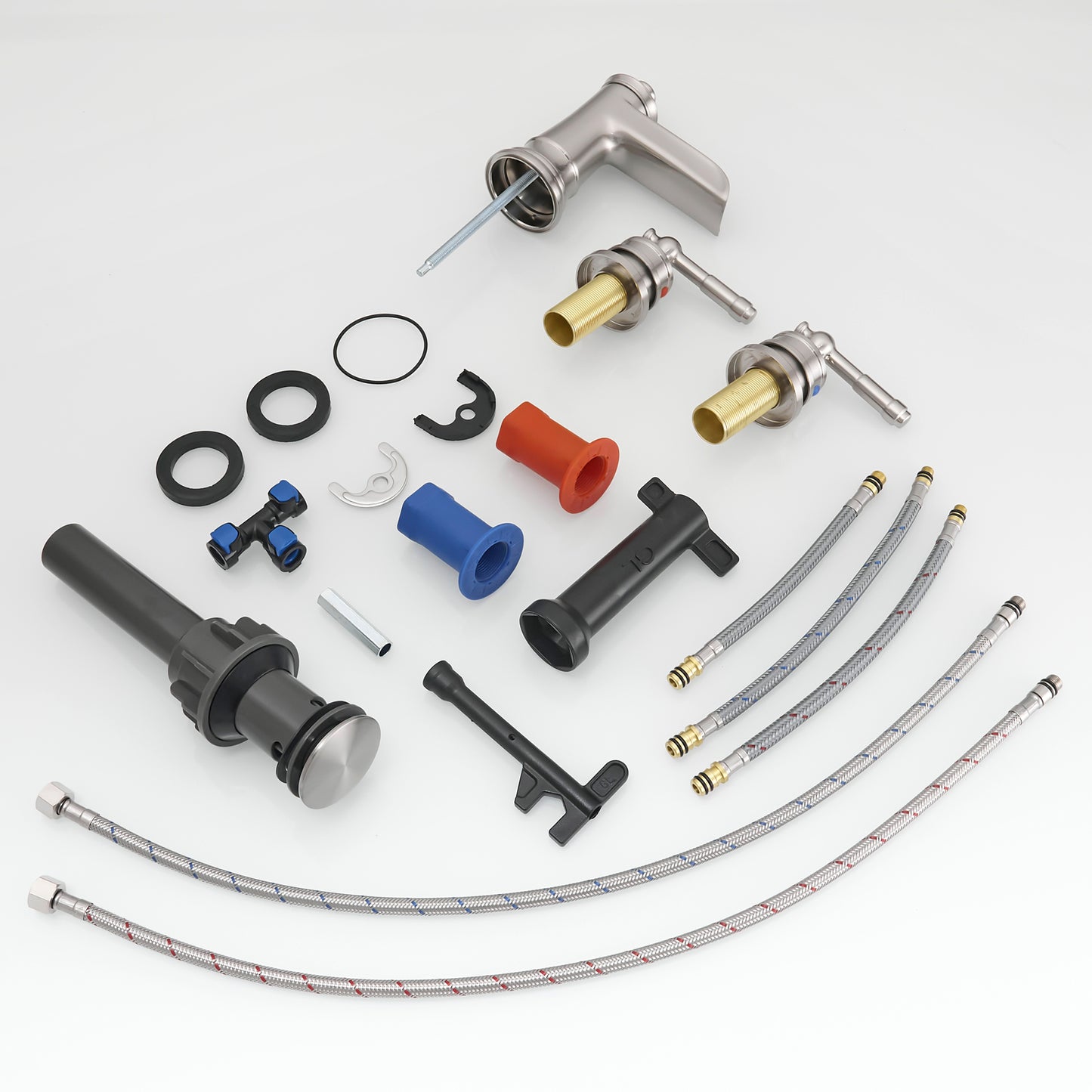 Bathroom Widespread Three Holes Waterfall Sink Faucet Brushed Nickel Two Handles With Pop-up Drain W1932P179930