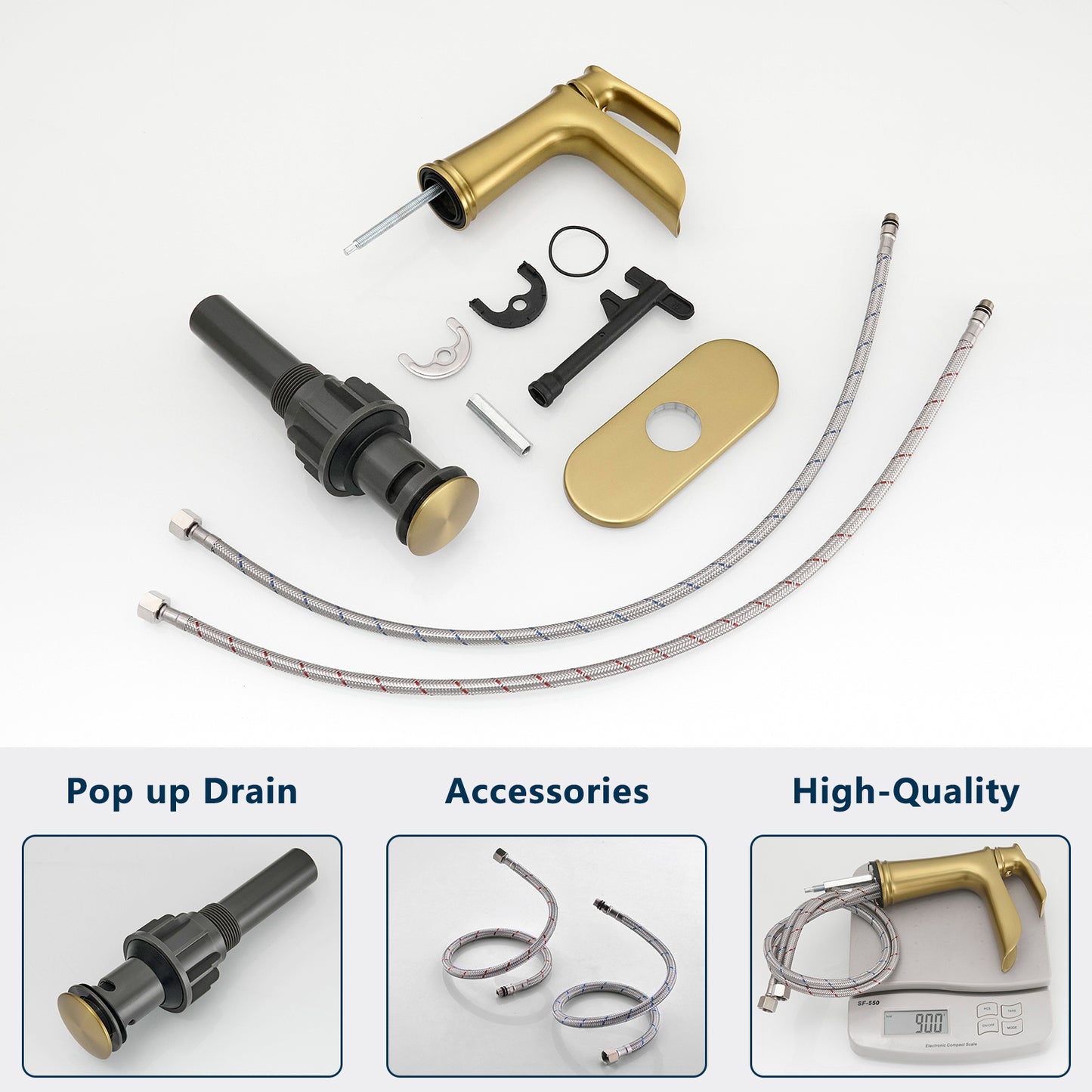 Bathroom Single Hole or Three Hole Waterfall Sink Faucet Gold Single Handle With Deck Plate W1932P180751