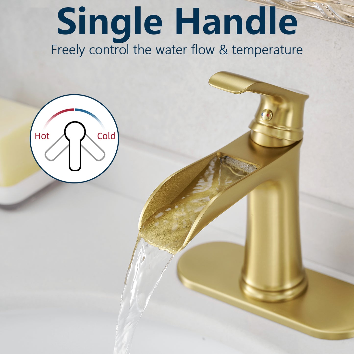 Bathroom Single Hole or Three Hole Waterfall Sink Faucet Gold Single Handle With Deck Plate W1932P180751