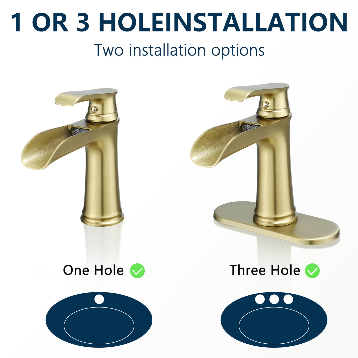 Bathroom Single Hole or Three Hole Waterfall Sink Faucet Gold Single Handle With Deck Plate W1932P180751