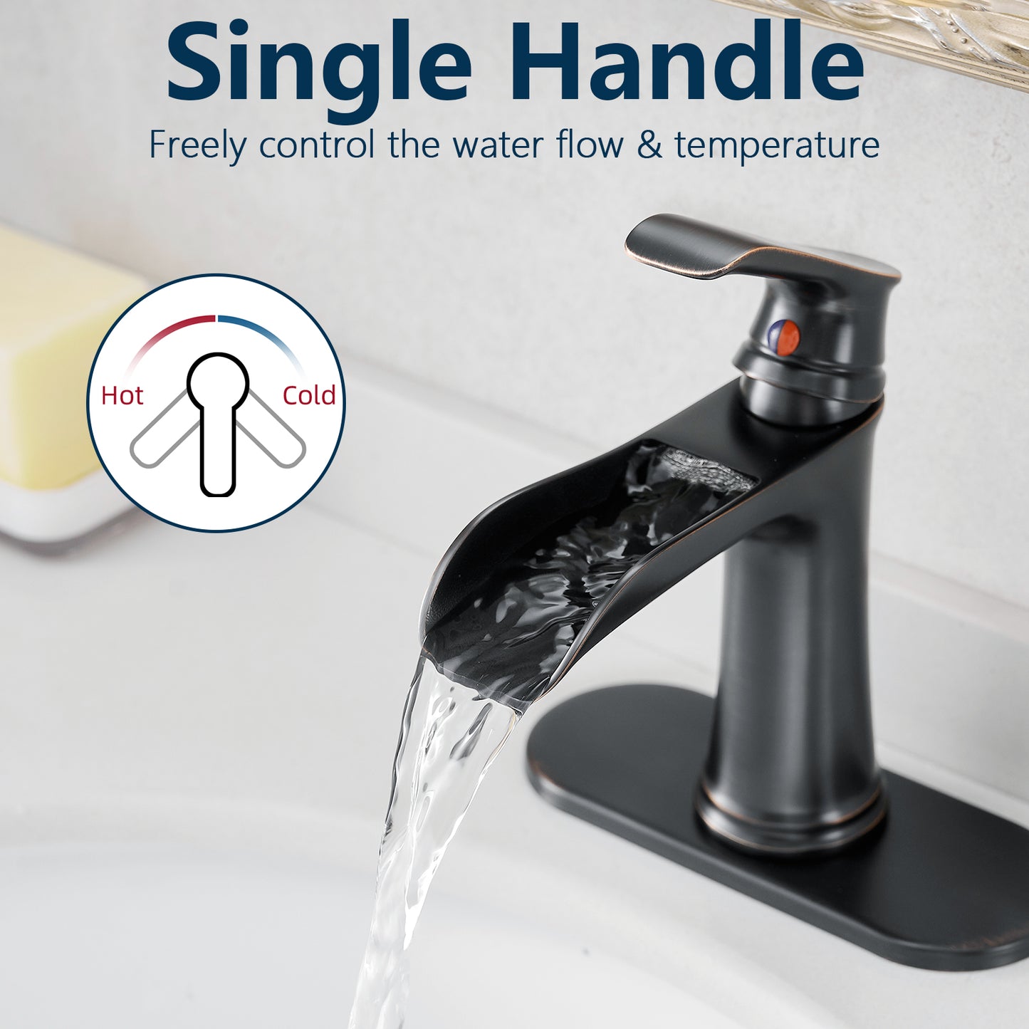 Bathroom Single Hole or Three Hole Waterfall Sink Faucet Oil-Rubbed Bronze Single Handle With Deck Plate W1932P180747