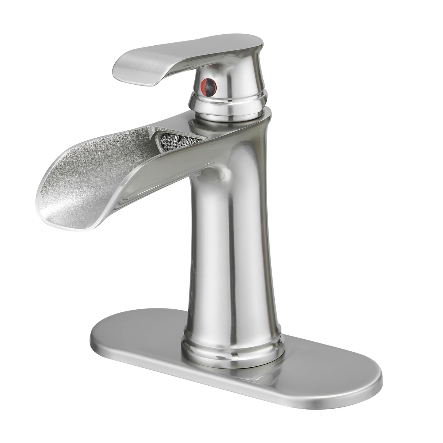 Bathroom Single Hole or Three Hole Waterfall Sink Faucet Brushed Nickel Single Handle With Deck Plate W1932P180746