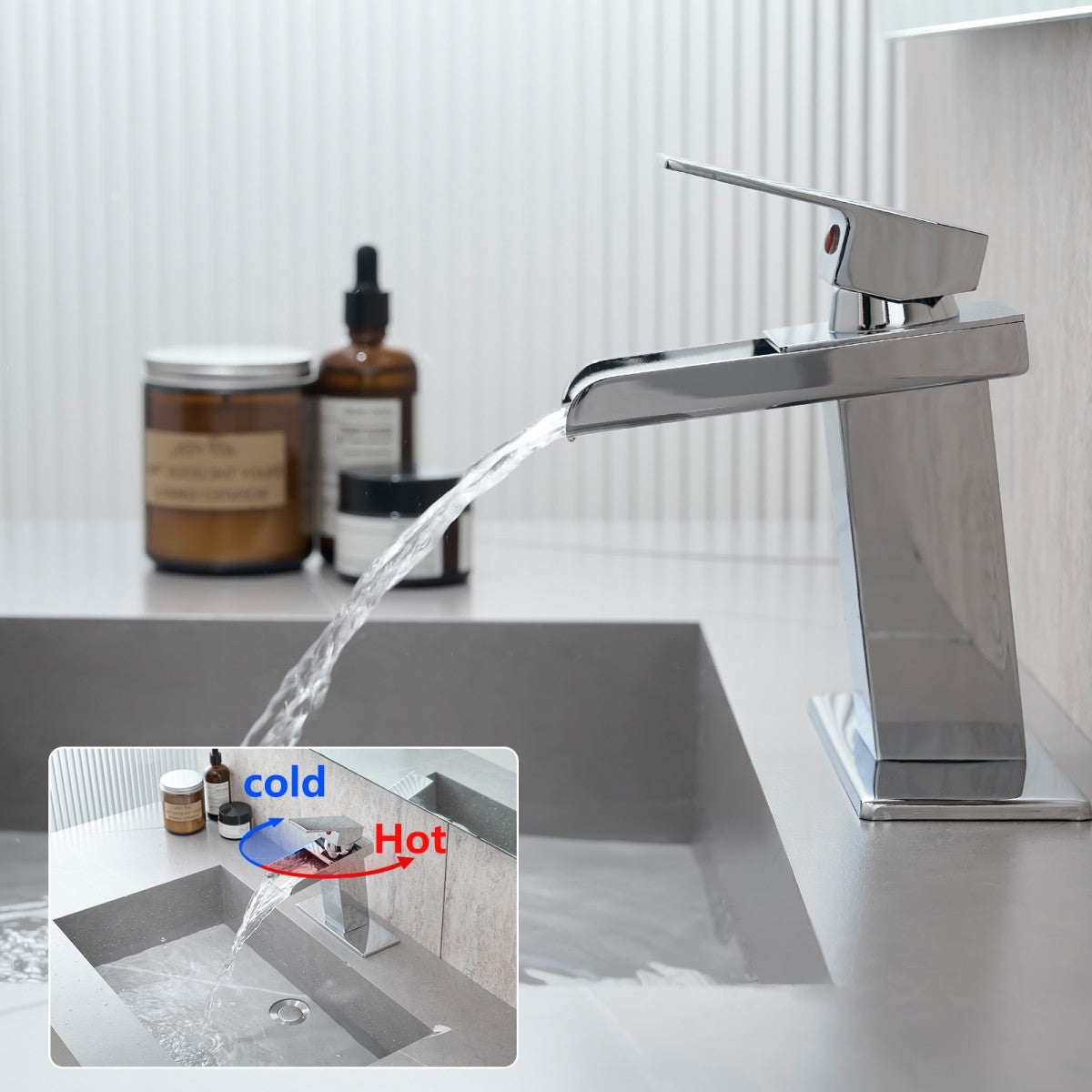 Bathroom Single Hole Sink Waterfall Faucet Chrome Single Handle With Deck Plate W1932P181205