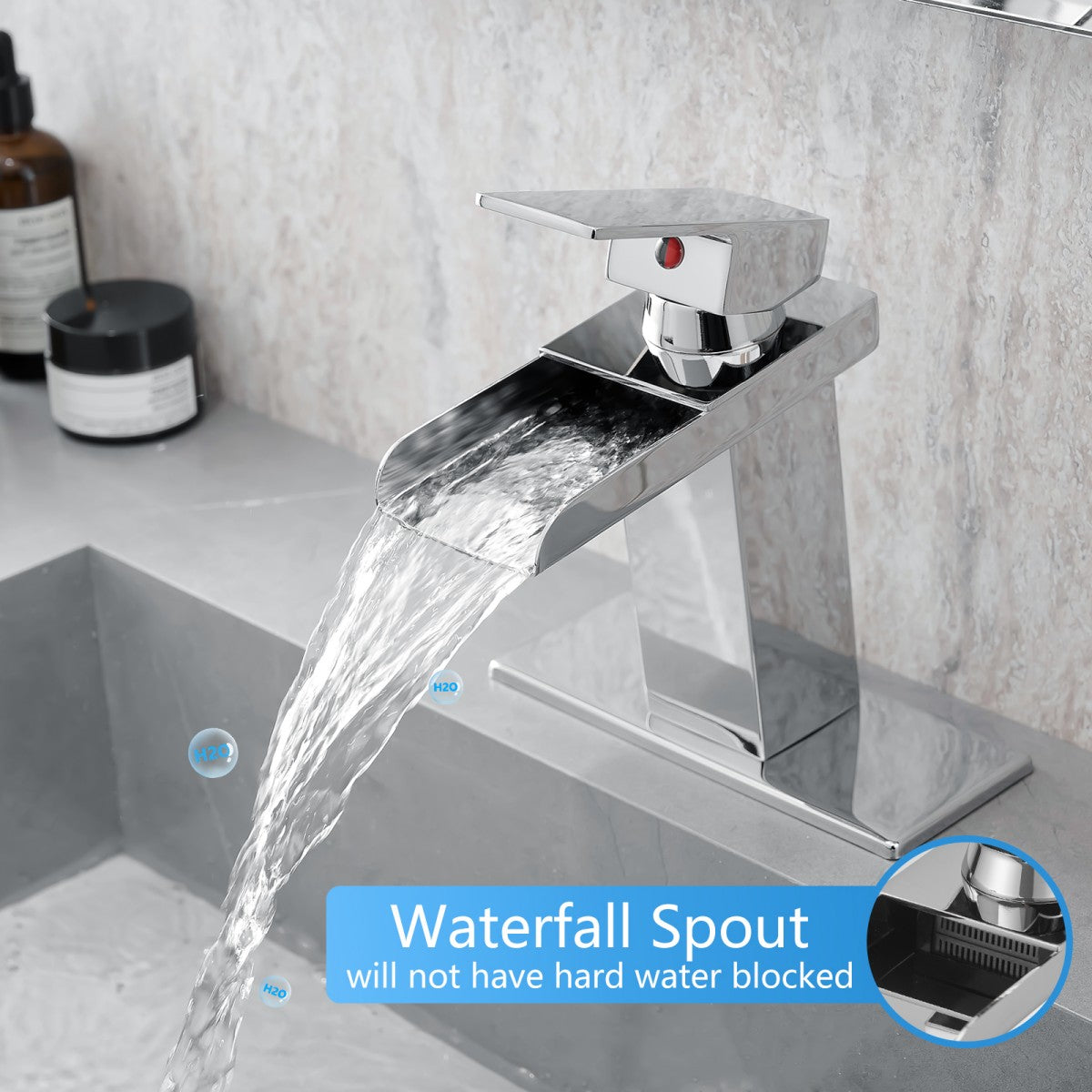 Bathroom Single Hole Sink Waterfall Faucet Chrome Single Handle With Deck Plate W1932P181205