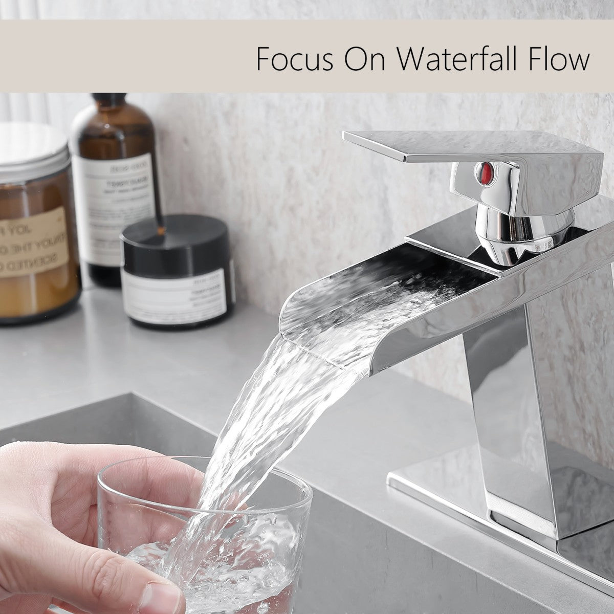 Bathroom Single Hole Sink Waterfall Faucet Chrome Single Handle With Deck Plate W1932P181205