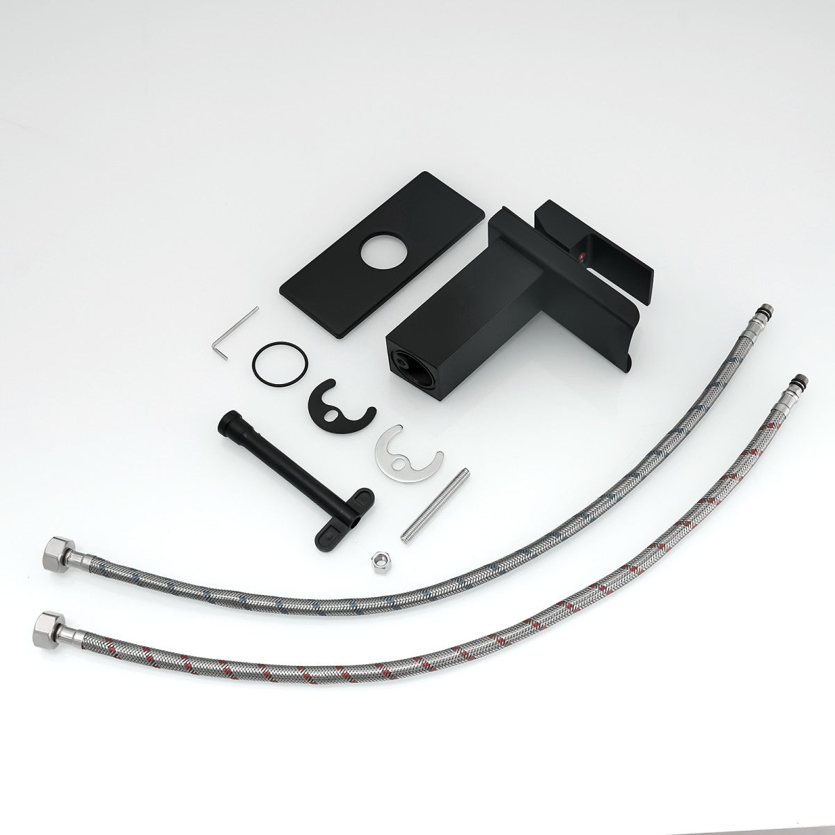 Bathroom Single Hole Sink Waterfall Faucet Matte Black Single Handle With Deck Plate W1932P181174