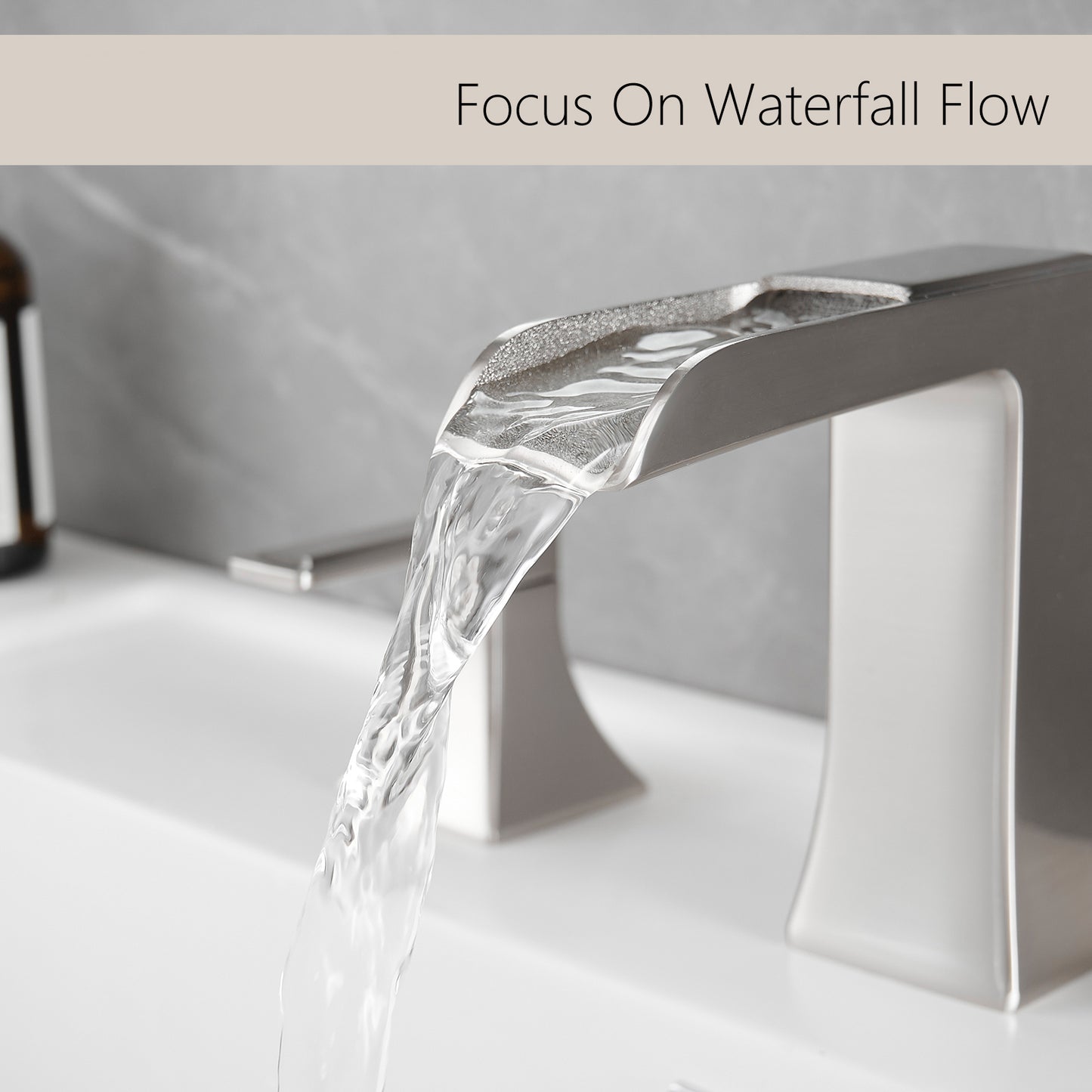 Bathroom Widespread Three Hole Waterfall Sink Faucet Brushed Nickel Two Handles With Pop-up Drain Square W1932P182001