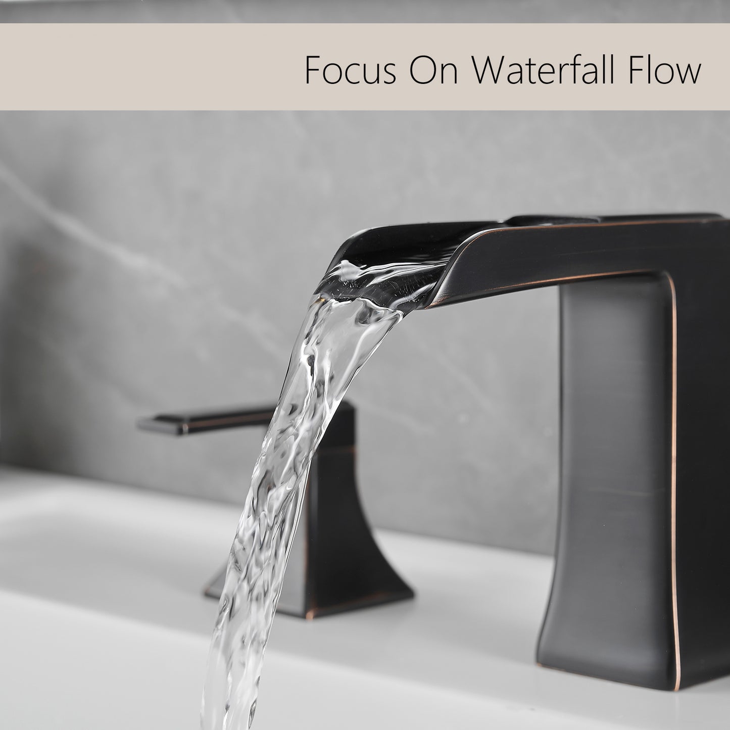 Bathroom Widespread Three Hole Waterfall Sink Faucet Oil-Rubbed Bronze Two Handles With Pop-up Drain Square W1932P181982