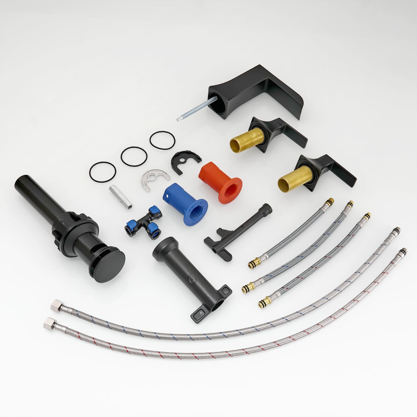 Bathroom Widespread Three Hole Waterfall Sink Faucet Matte Black Two Handles With Pop-up Drain Square W1932P181996