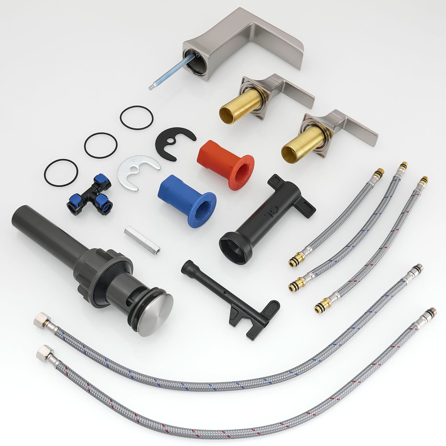 Bathroom Widespread Three Hole Waterfall Sink Faucet Brushed Nickel Two Handles With Pop-up Drain Square W1932P182001