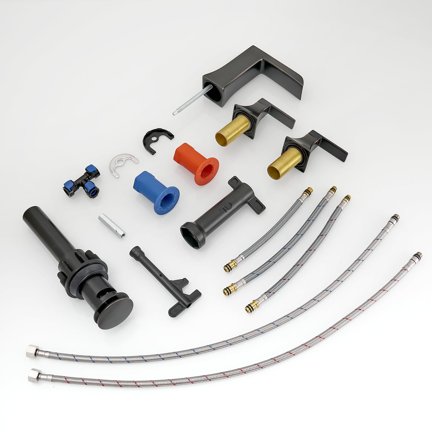 Bathroom Widespread Three Hole Waterfall Sink Faucet Oil-Rubbed Bronze Two Handles With Pop-up Drain Square W1932P181982