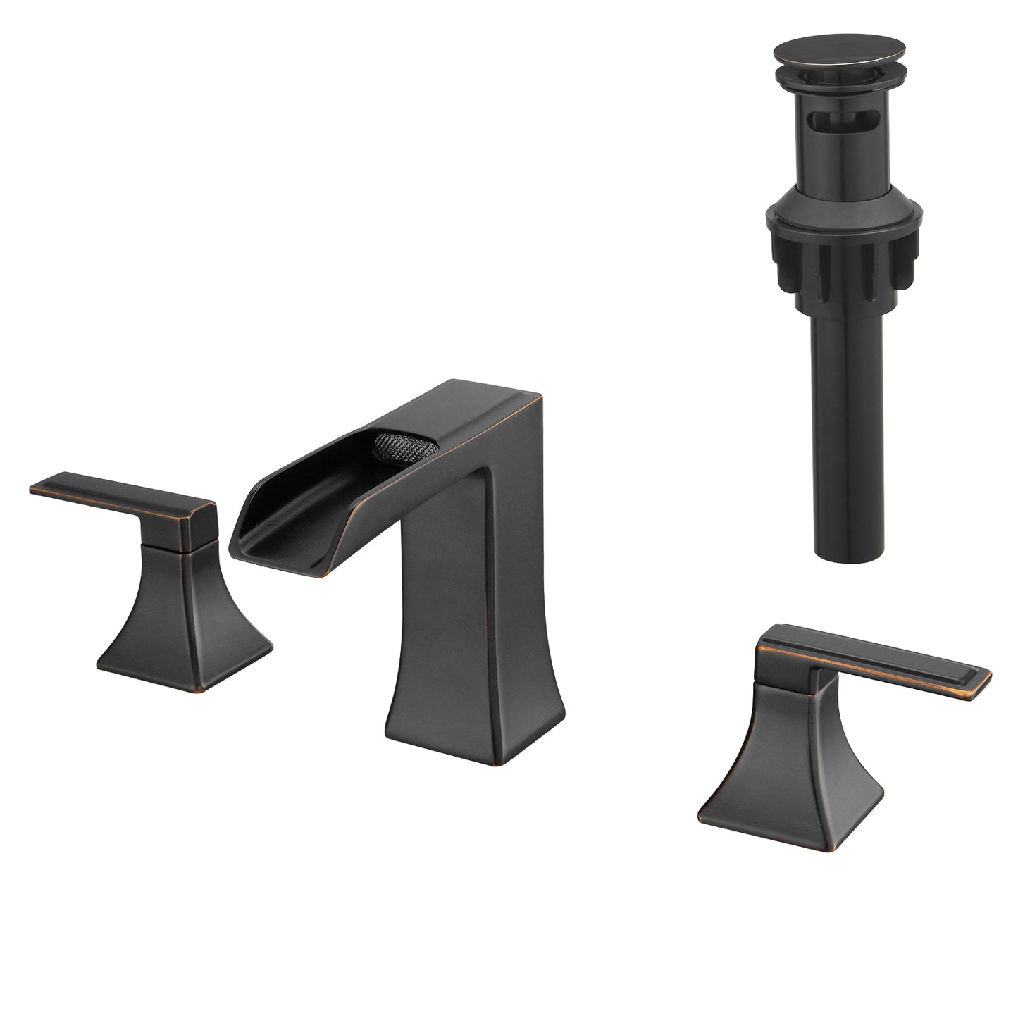 Bathroom Widespread Three Hole Waterfall Sink Faucet Oil-Rubbed Bronze Two Handles With Pop-up Drain Square W1932P181982
