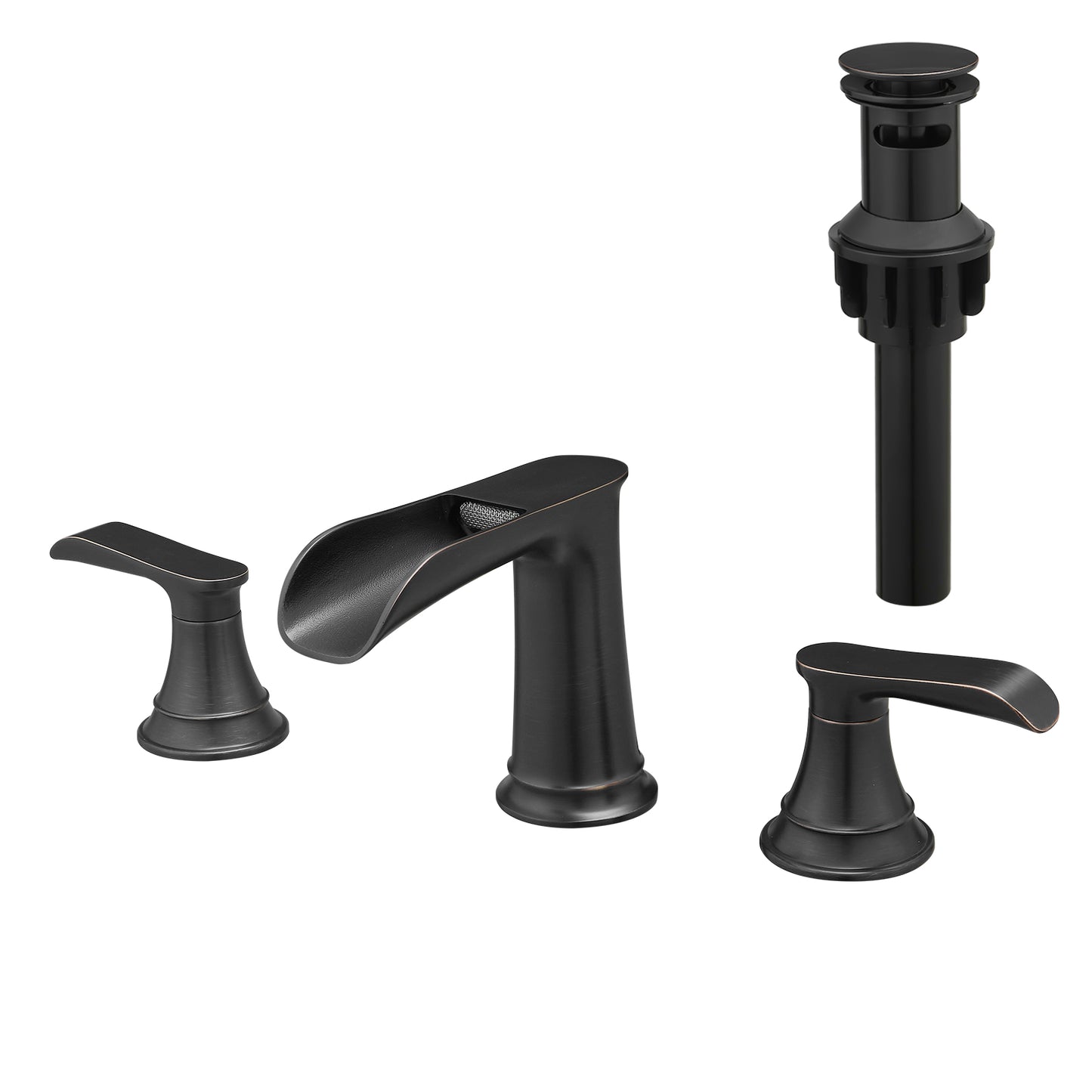 Bathroom Widespread Three Hole Waterfall Sink Faucet Oil-Rubbed Bronze Two Handles With Pop-up Drain Round W1932P182994