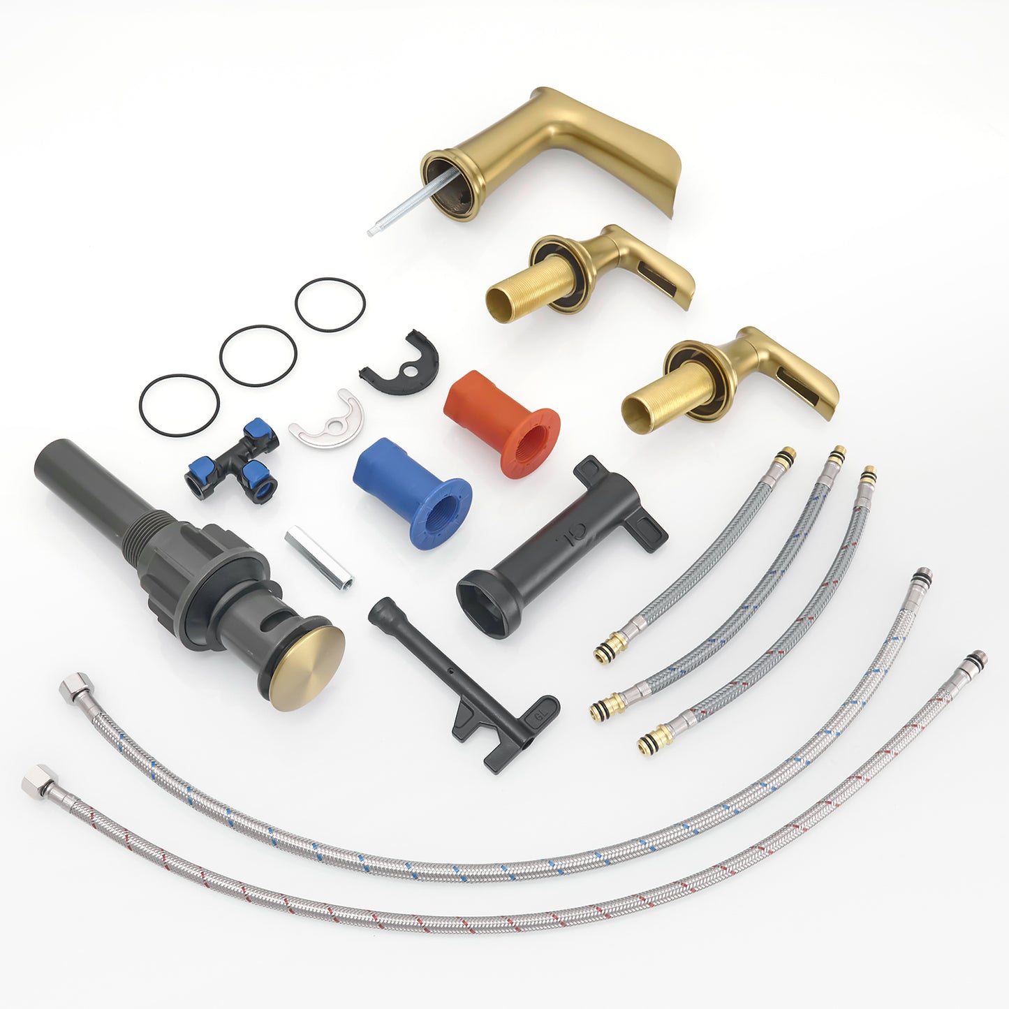 Bathroom Widespread Three Hole Waterfall Sink Faucet Brushed Gold Two Handles With Pop-up Drain Round W1932P182995