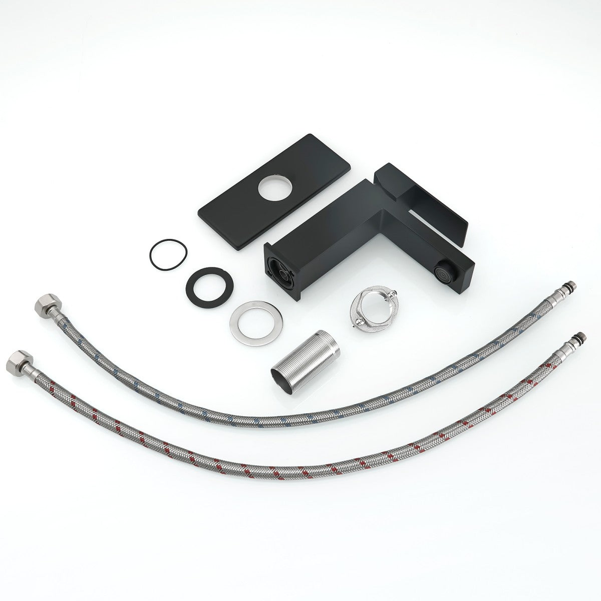 Bathroom Single Hole or Three Hole Sink Faucet Matte Black Single Handle With Deck Plate and Pop-up Drain W1932P182996