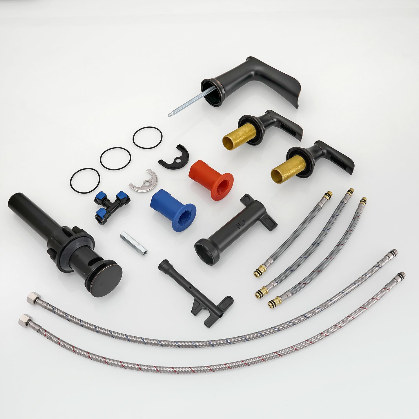 Bathroom Widespread Three Hole Waterfall Sink Faucet Oil-Rubbed Bronze Two Handles With Pop-up Drain Round W1932P182994