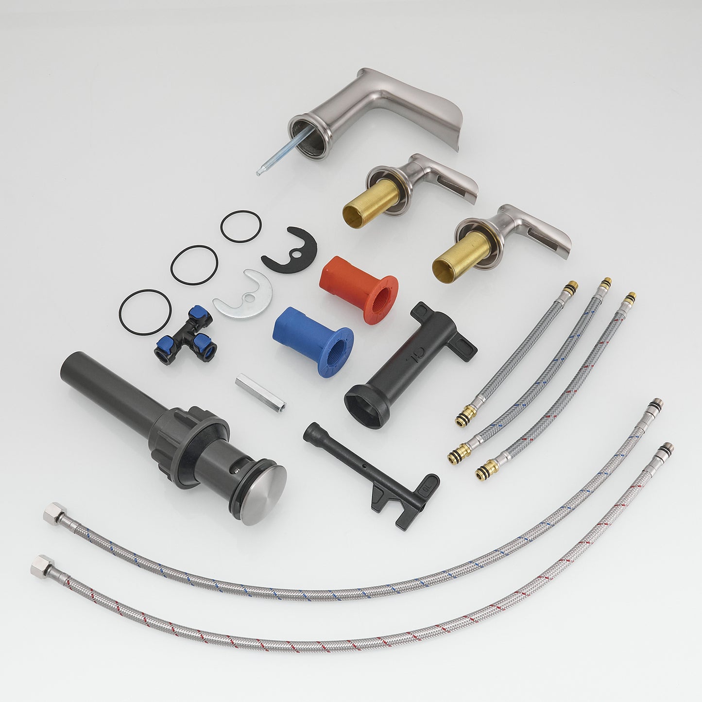 Bathroom Widespread Three Hole Waterfall Sink Faucet Brushed Nickel Two Handles With Pop-up Drain Round W1932P182000