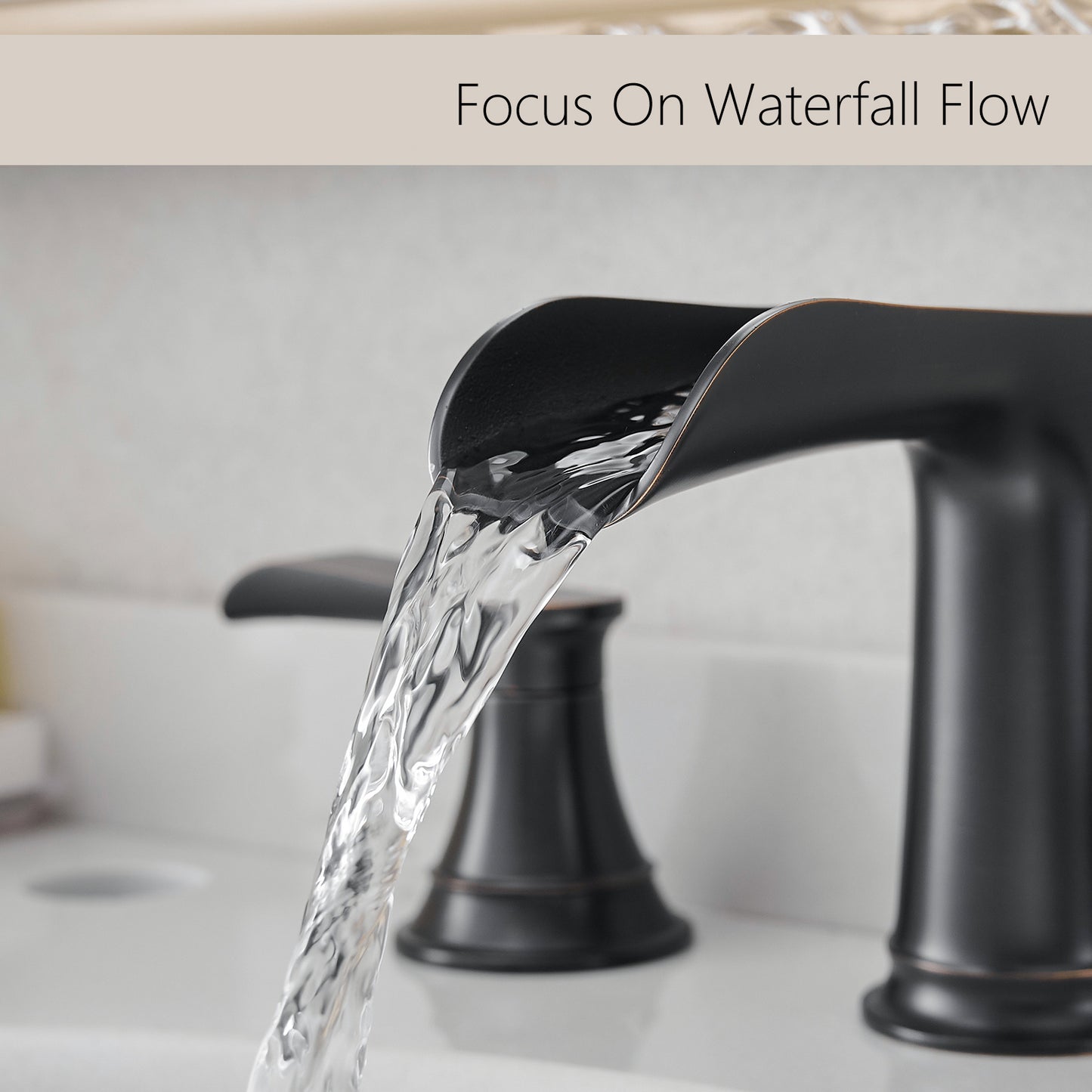 Bathroom Widespread Three Hole Waterfall Sink Faucet Oil-Rubbed Bronze Two Handles With Pop-up Drain Round W1932P182994