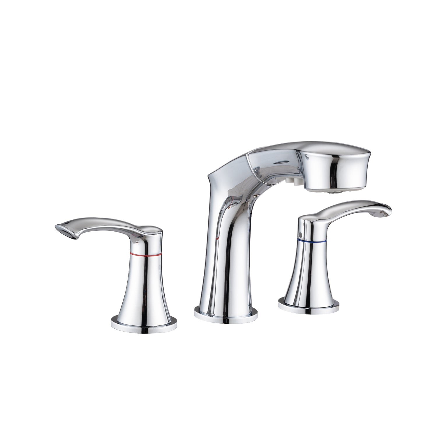 Bathroom Widespread Three Hole Pull-out Sink Faucet Chrome Two Handles With Pop-up Drain W1224P184845
