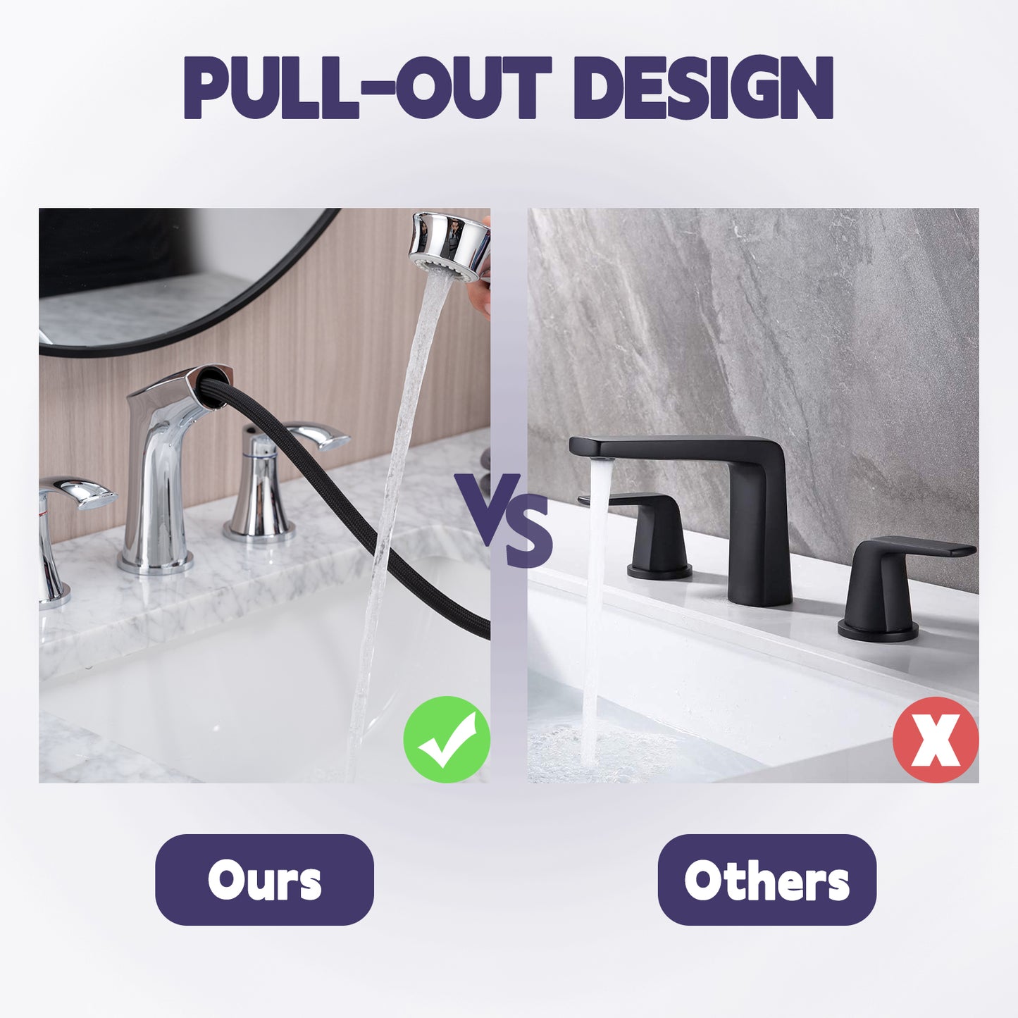 Bathroom Widespread Three Hole Pull-out Sink Faucet Chrome Two Handles With Pop-up Drain W1224P184845