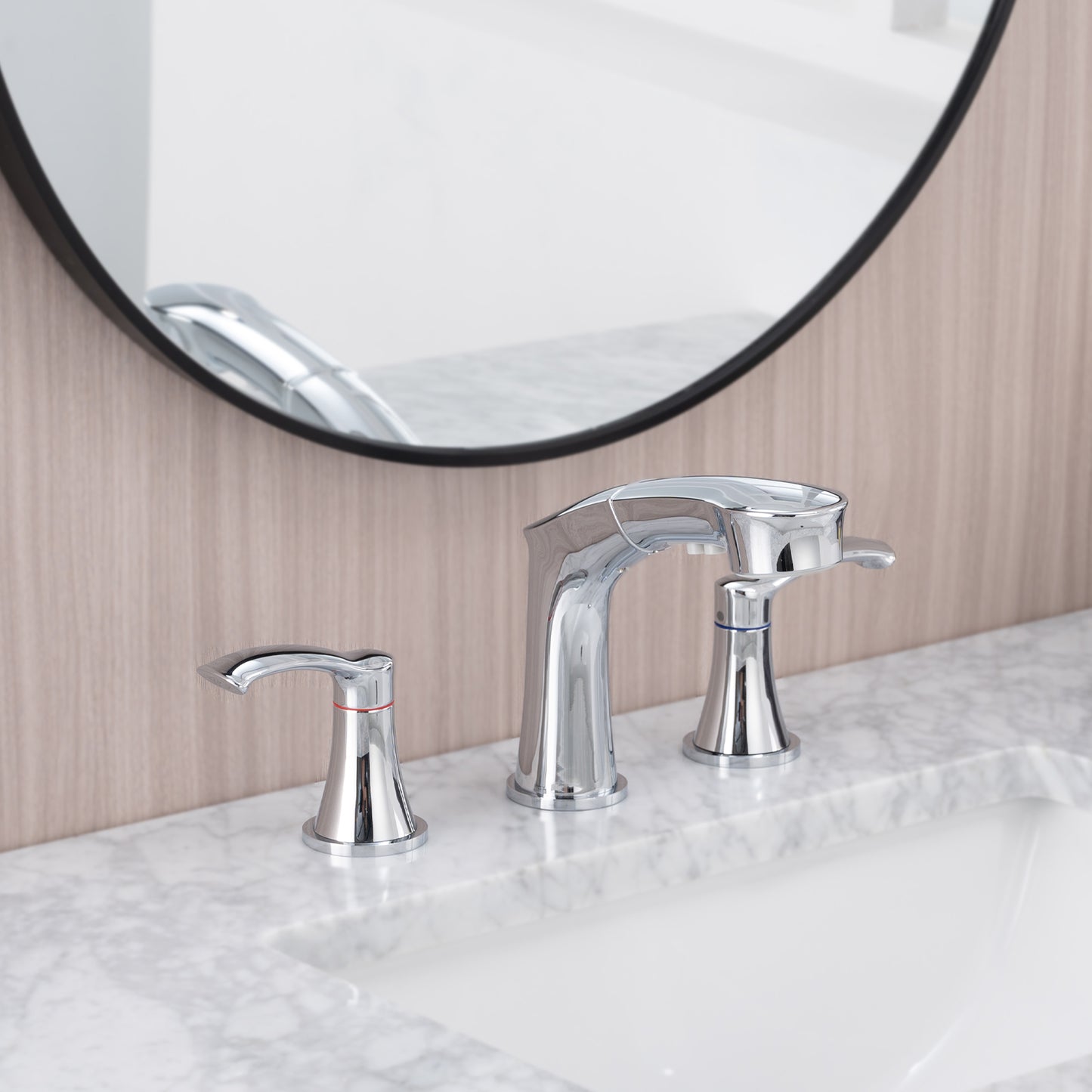 Bathroom Widespread Three Hole Pull-out Sink Faucet Chrome Two Handles With Pop-up Drain W1224P184845