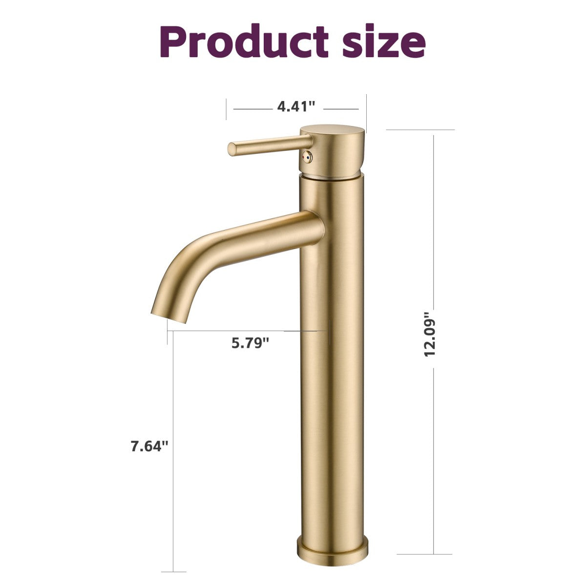 Bathroom Single Hole Vessel Sink Faucet Brushed Gold Single Handle W1224P206893