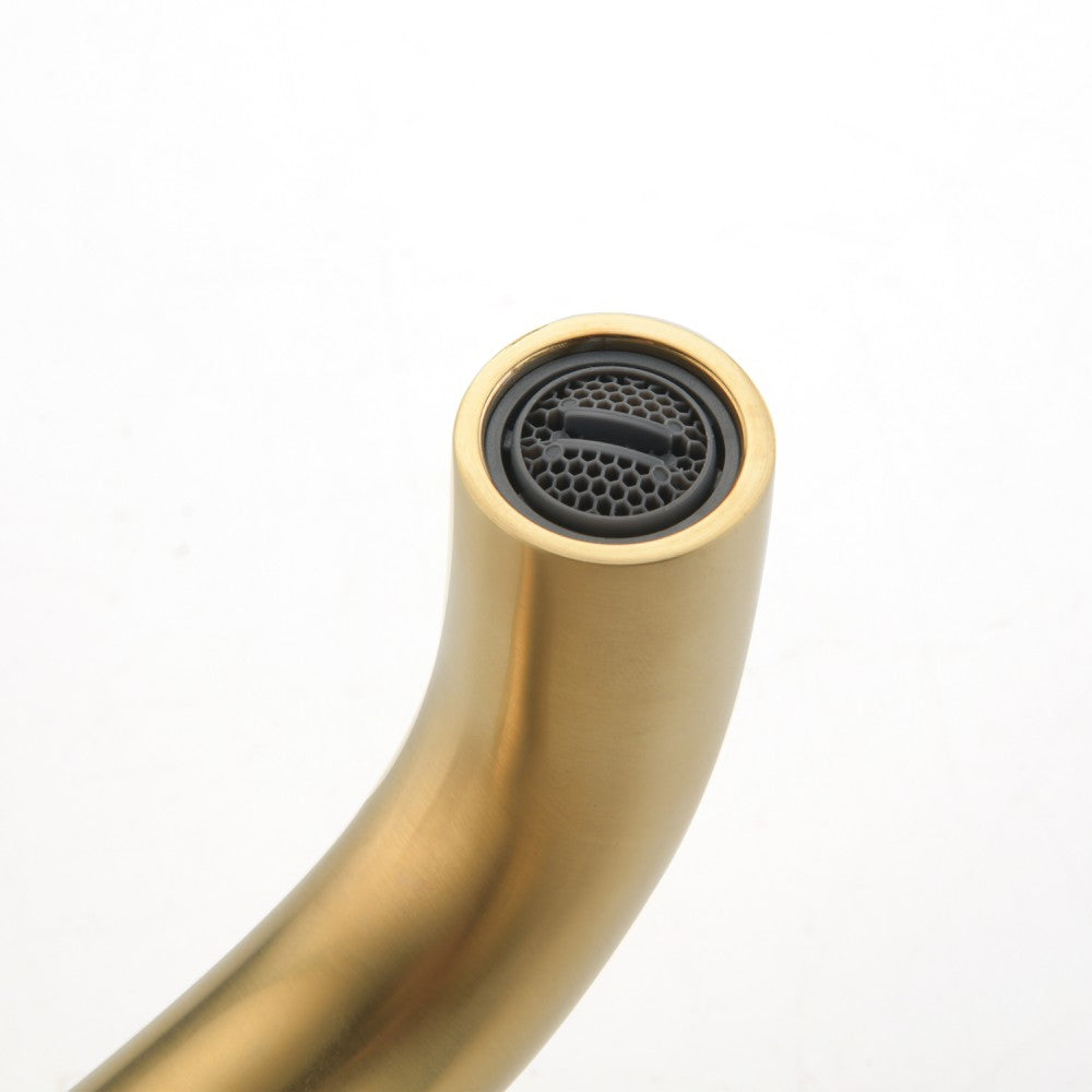 Bathroom Sink Faucet Brushed Gold Double Handles Wall Mounted With Pop-up Drain W928P261444