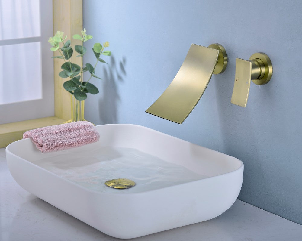 Bathroom Waterfall Sink Faucet Gold Single Handle Wall Mounted W2287P185537