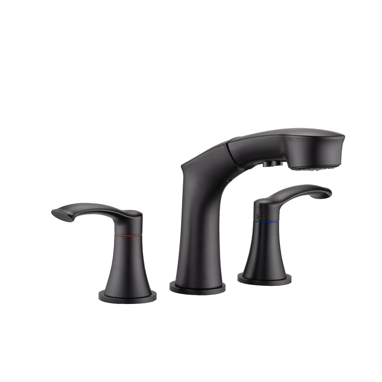 Bathroom Widespread Three Hole Pull-out Sink Faucet Matte Black Two Handles With Pop-up Drain W1224P185045