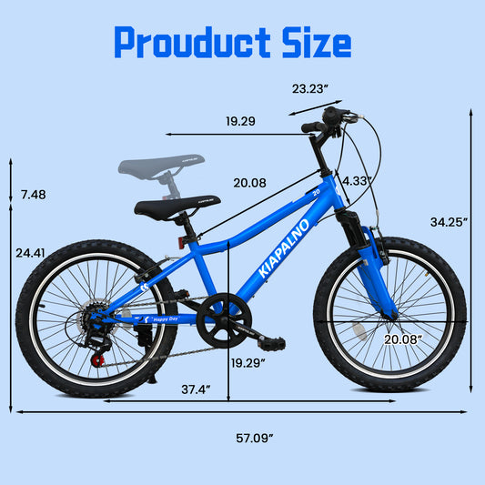 20 Inch Kids Mountain Bike, 7-Speed Drivetrain, Front Suspension, Durable Steel Frame, Bicycle for Boys & Girls Ages 6-10, Blue, 85% Pre-Assembled