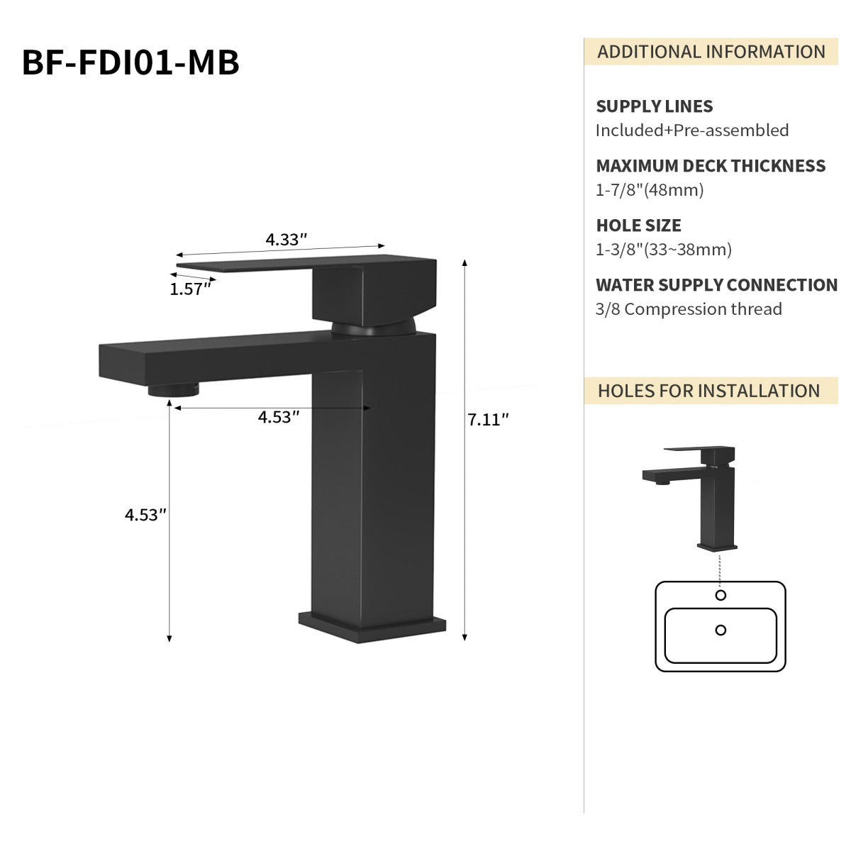 Bathroom Single Hole Sink Faucet Matte Black Single Handle B2724P262877