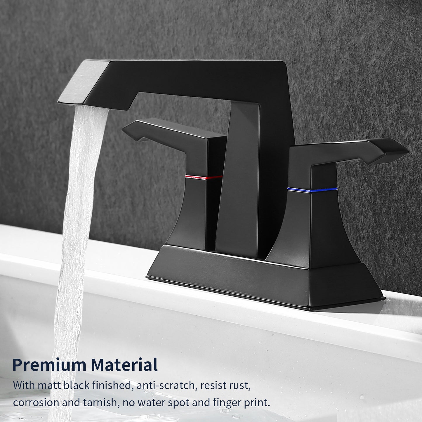 Bathroom Widespread Three Hole Sink Faucet Matte Black Two Handles With Pop-up Drain T3177P277481