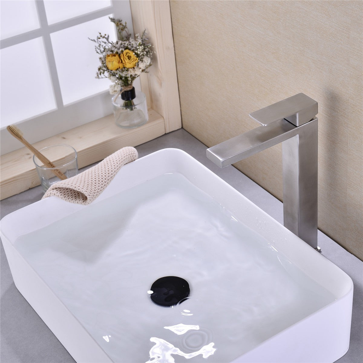 Bathroom Single Hole Vessel Sink Faucet Brushed Nickel Single Handle With Pop-up Drain W928P227407