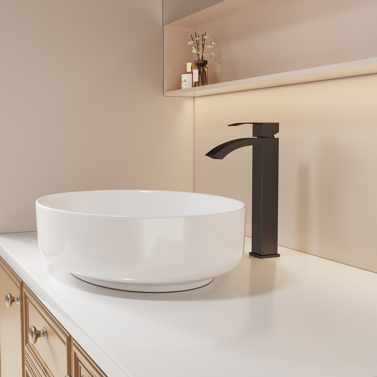 Bathroom Single Hole Vessel Sink Waterfall Faucet Matte Black Single Handle B2724P262885