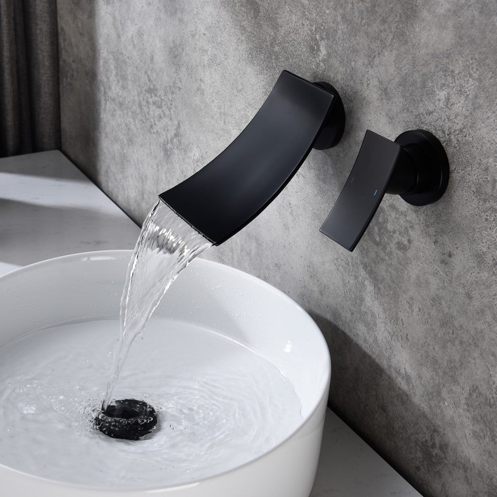 Bathroom Waterfall Sink Faucet Matte Black Single Handle Wall Mounted W2287P185541