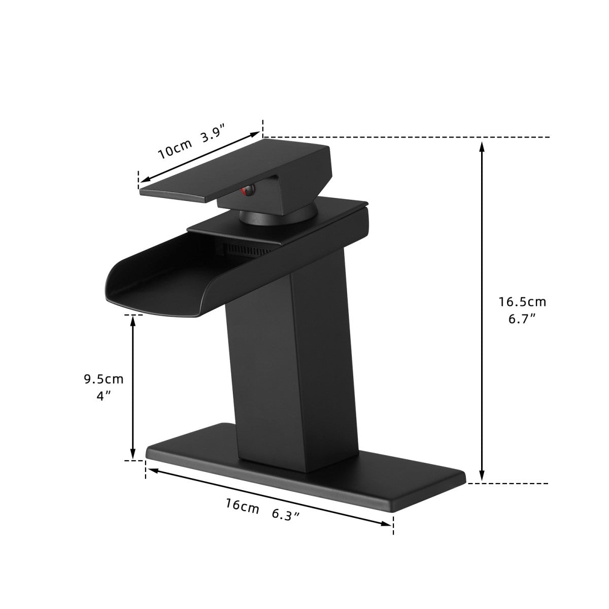 Bathroom Single Hole Sink Waterfall Faucet Matte Black Single Handle With Deck Plate W1932P181174