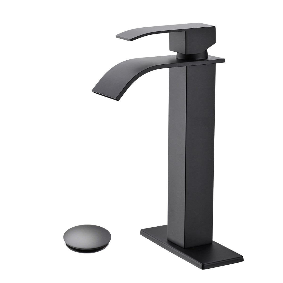 Bathroom Single Hole or Three Hole Vessel Sink Faucet Matte Black Single Handle With Deck Plate and Pop-up Drain W928P225251