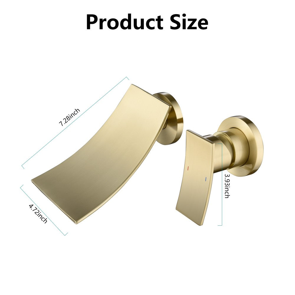 Bathroom Waterfall Sink Faucet Gold Single Handle Wall Mounted W2287P185537