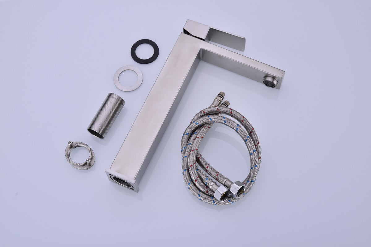 Bathroom Single Hole Vessel Sink Faucet Brushed Nickel Single Handle With Pop-up Drain W928P227407