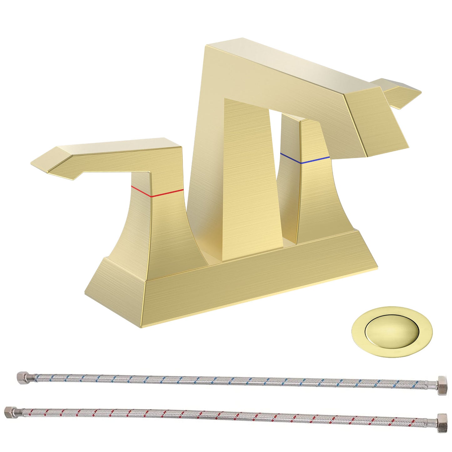 Bathroom Widespread Three Hole Sink Faucet Brushed Gold Two Handles With Pop-up Drain T3177P277483