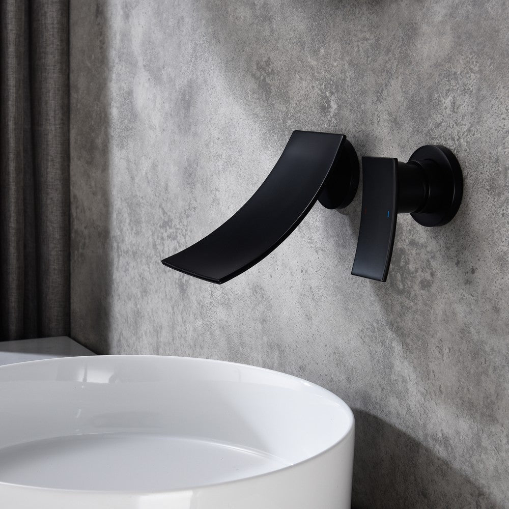 Bathroom Waterfall Sink Faucet Matte Black Single Handle Wall Mounted W2287P185541