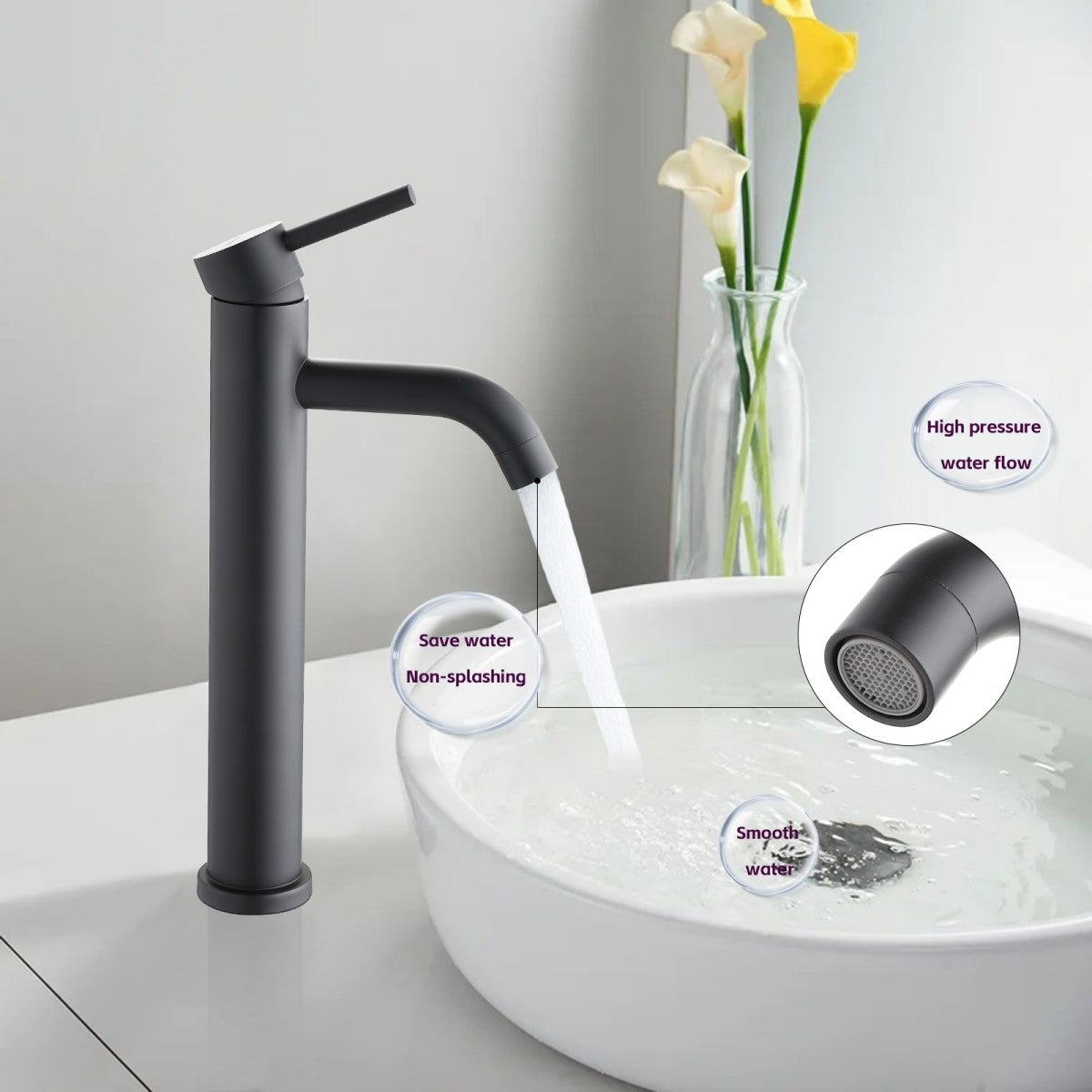 Bathroom Single Hole Vessel Sink Faucet Matte Black Single Handle W1224P206884