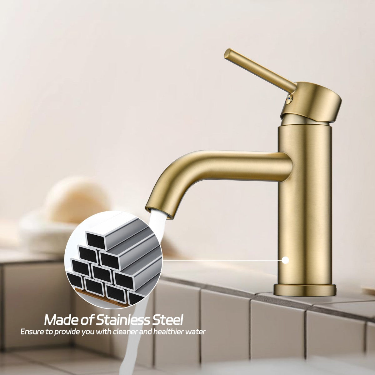 Bathroom Single Hole Sink Faucet Gold Single Handle W1224P203279