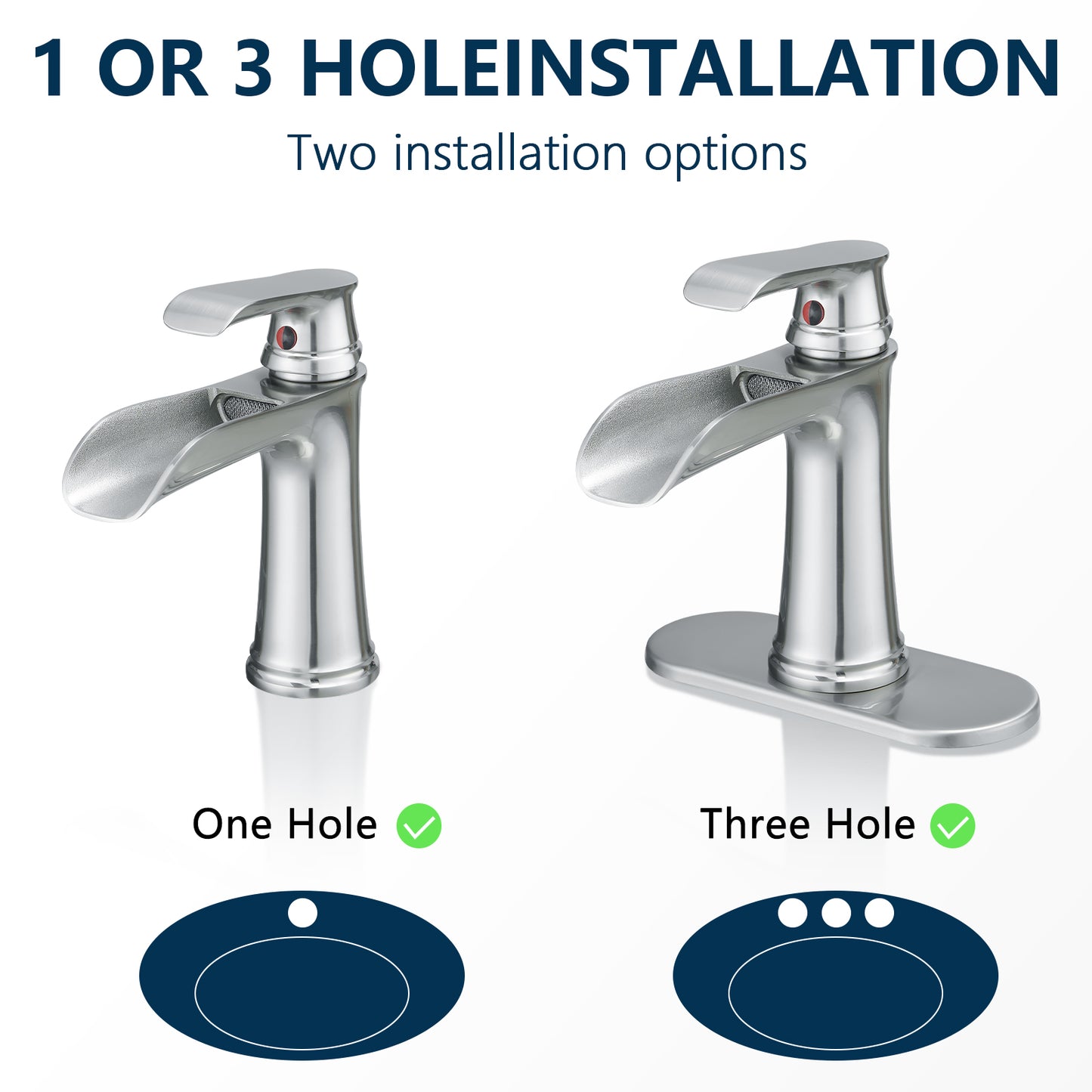 Bathroom Single Hole or Three Hole Waterfall Sink Faucet Brushed Nickel Single Handle With Deck Plate W1932P180746